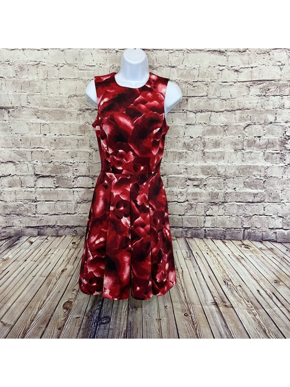 Eva Longoria Red Flora Sleeveless Fit & Flare Dress
